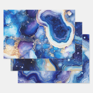 Blue Purple Geode Abstract with Gold Mineral Wrapping Paper Sheet