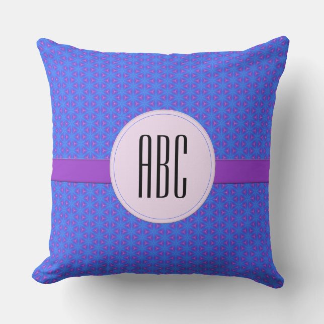 Blue Purple Geometric Personalised Monogram Cushion (Front)