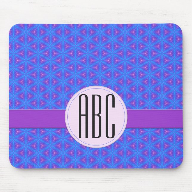 Blue Purple Geometric Personalised Monogram Mouse Pad (Front)