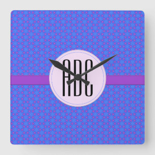 Blue Purple Geometric Personalised Monogram Square Wall Clock