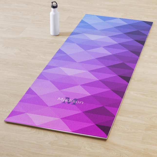 Blue purple  geometric square pattern Monogram Yoga Mat (In Situ)
