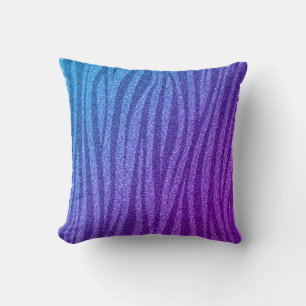 Blue Purple Glitter Zebra Print Metallic Cushion