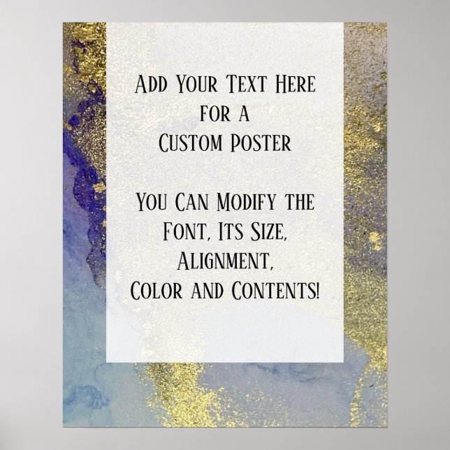 Blue, Purple & Gold Abstract Alcohol Ink DIY Poster (Front)
