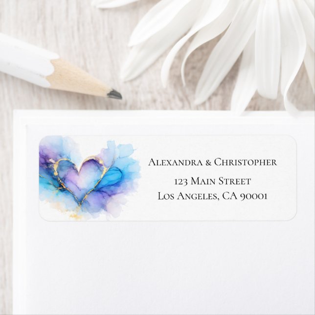 Blue Purple Gold Abstract Heart Return Address  Label (Insitu)