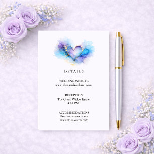 Blue Purple Gold Abstract Heart Wedding Details Enclosure Card