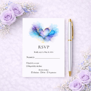 Blue Purple Gold Abstract Heart Wedding RSVP Card