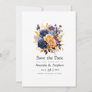 Blue, Purple, Gold, and Black Floral Wedding Save The Date