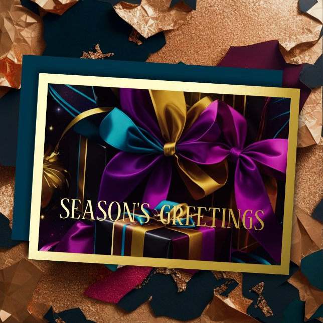 Blue Purple Gold Christmas Gifts Foil Holiday Card (Creator Uploaded)