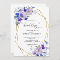 Blue Purple Gold Floral All In 1 QR Code Wedding