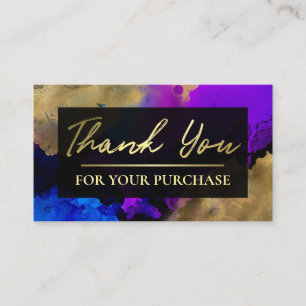 Blue Purple Gold Ink Thank You For Your Purchase Business Card