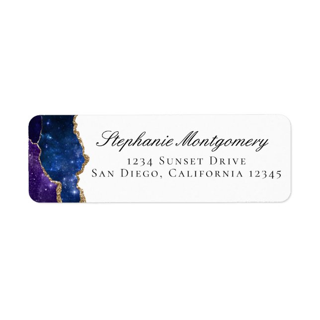 Blue Purple Gold Veins Agate Return Address Label (Front)
