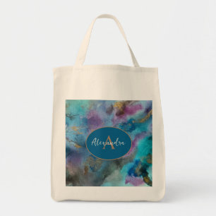 Blue Purple Gold Watercolor Abstract Personlized Tote Bag
