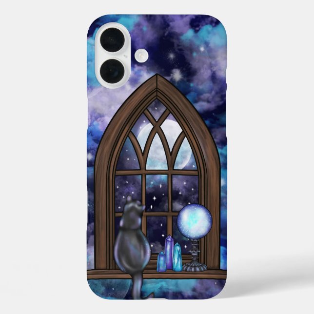 BLUE & PURPLE GOTHIC HALLOWEEN WINDOW & CAT Case-Mate iPhone CASE (Back)