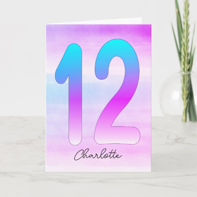 Blue Purple Gradient 12th Birthday Card (Front)