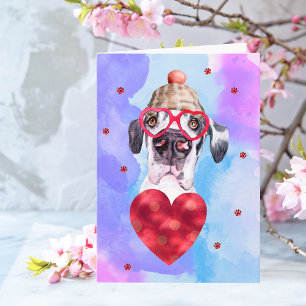 Blue Purple Great Dane Valentine's Day Gift Dog Card
