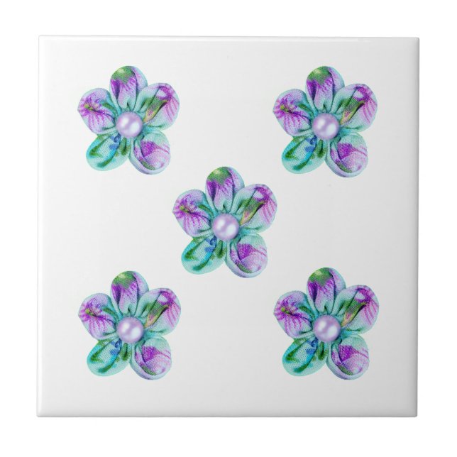 Blue, purple, green flowers for kitchen ceramic tile (Front)