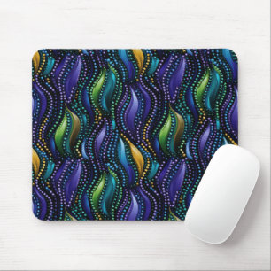 BLUE PURPLE GREEN GOLD MARDI GRAS BEADS & WAVES MOUSE PAD