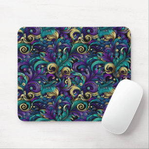 BLUE PURPLE GREEN GOLD MARDI GRAS LEAVES MOUSE PAD