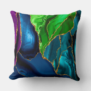 Blue, Purple & Green Peacock Agate Faux glitter Cushion