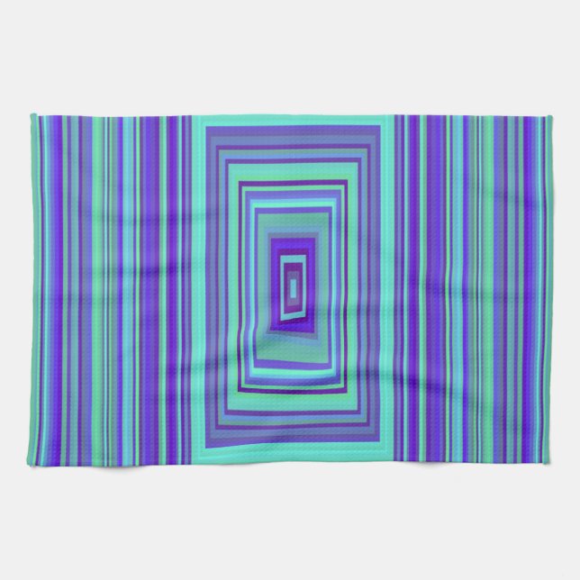Blue Purple Green Rectangles Geometric Art Tea Towel (Horizontal)