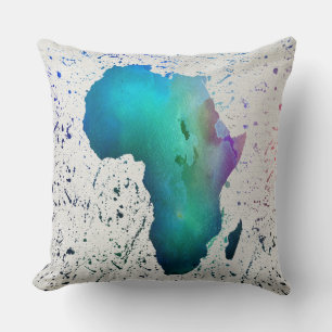 Blue, Purple & Green Watercolor Africa Cushion