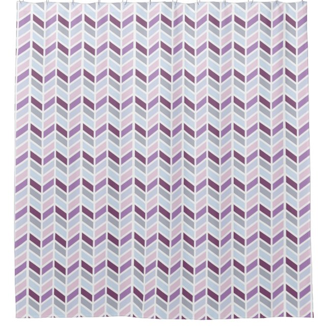 Blue, Purple, Grey Herringbone Pattern Design Shower Curtain (Front)