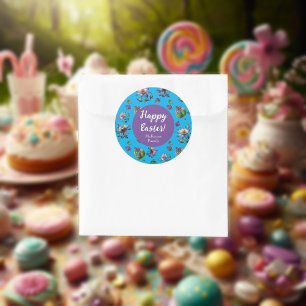 Blue Purple Happy Easter Spring Columbine Flower Classic Round Sticker