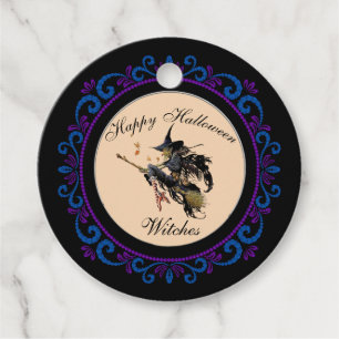 Blue Purple Happy Halloween Witches Favour Tags