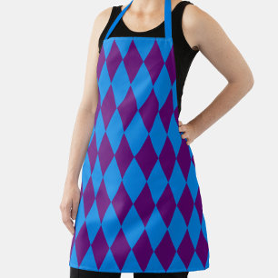 Blue Purple Harlequin Checkered Design Apron