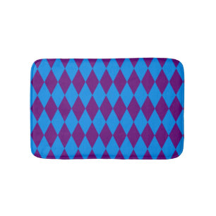 Blue Purple Harlequin Checkered Design Bath Mat