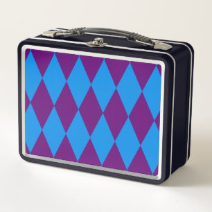 Blue Purple Harlequin Checkered Design Metal Lunch Box