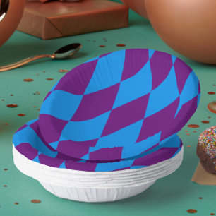 Blue Purple Harlequin Checkered Design Paper Plate