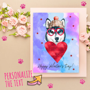 Blue Purple Husky Valentine's Day Gift Dog Holiday Postcard