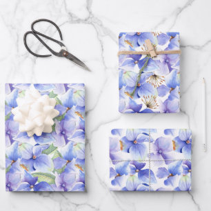 Blue Purple Hydrangea Flowers Spring Bridal Shower Wrapping Paper Sheet