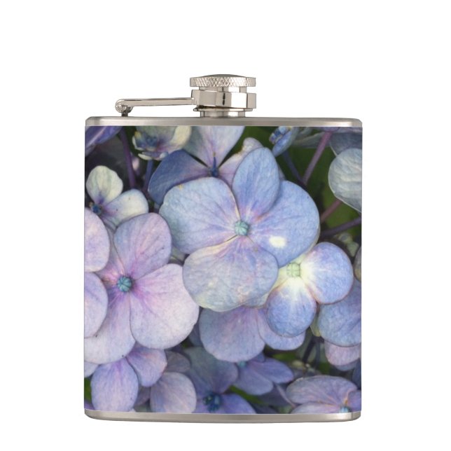 Blue Purple Hydrangea Vinyl Wrapped Flask (Front)