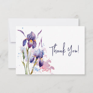 Blue Purple Iris Garden Floral Watercolor Thank You Card