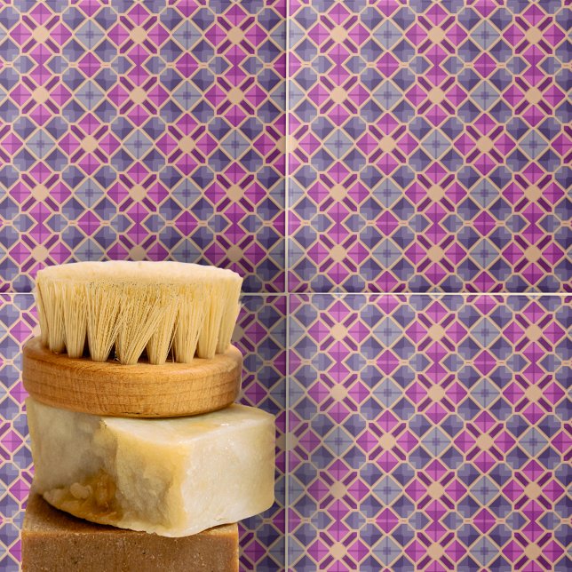 Blue Purple Lavender Mosaic Geometric Pattern Ceramic Tile (Creator Uploaded)