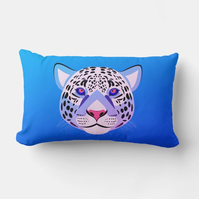 Blue & Purple Leopard Head Lumbar Pillow (Front)