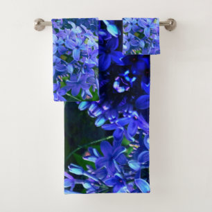 Blue purple lilacs romantic blue floral photo bath towel set