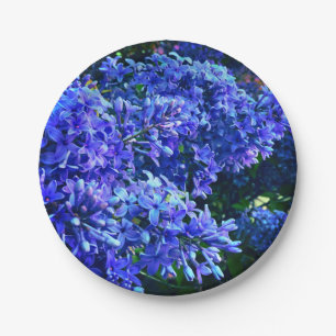Blue purple lilacs romantic blue floral photo paper plate