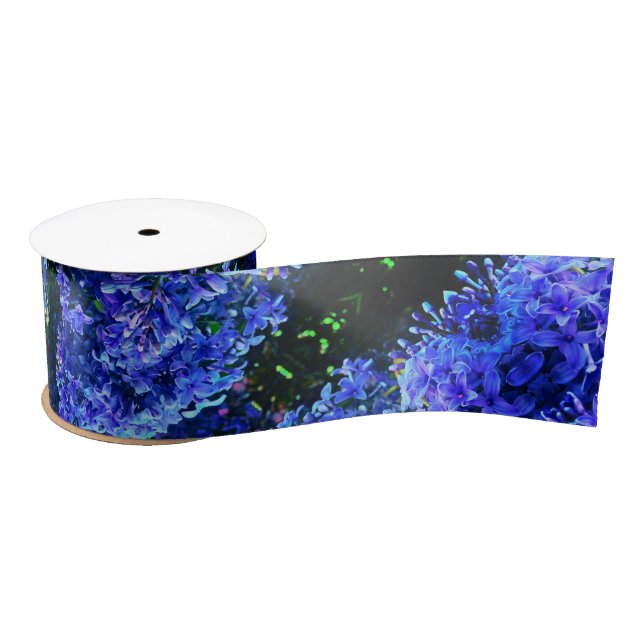 Blue purple lilacs romantic blue floral photo satin ribbon (Spool)