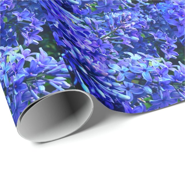 Blue purple lilacs romantic blue floral photo wrapping paper (Roll Corner)