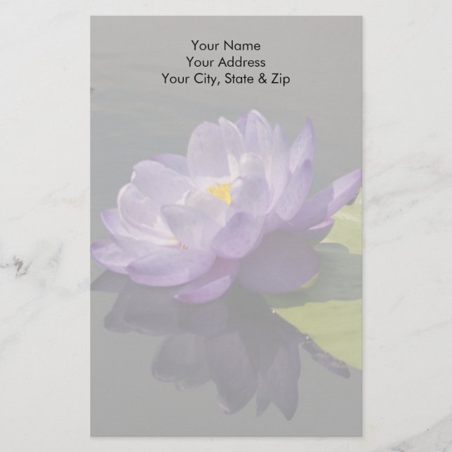Blue Purple Lotus Waterlily Flower Stationery (Front)