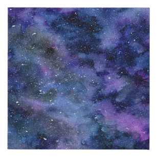 Blue Purple Majestic Starry Nebula Watercolor Faux Canvas Print