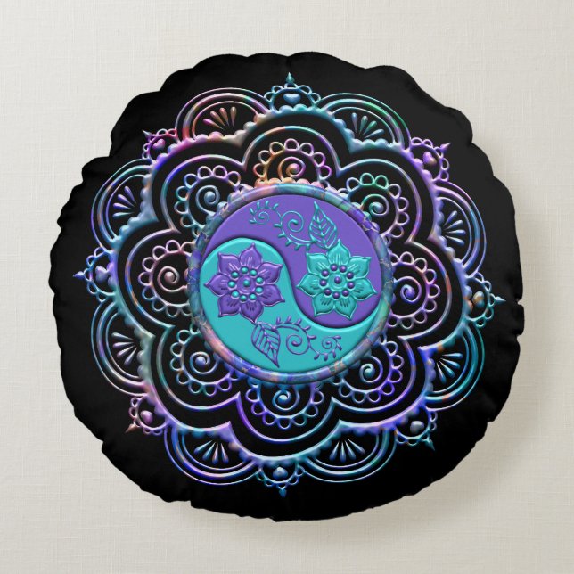 Blue & Purple Mandala Round Cushion (Front)