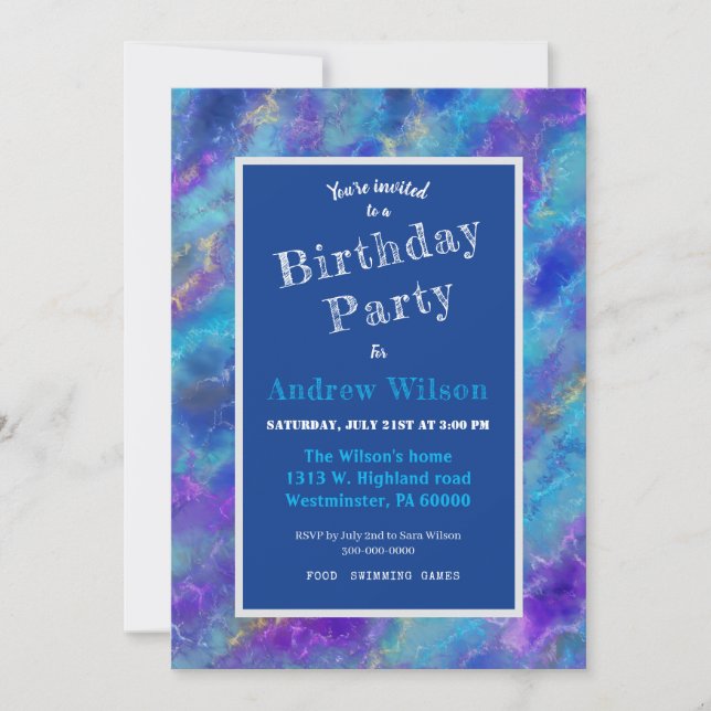 Blue Purple Marble Invitation (Front)