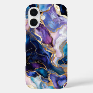 Blue Purple Marble Phone Case Gold Luxury
