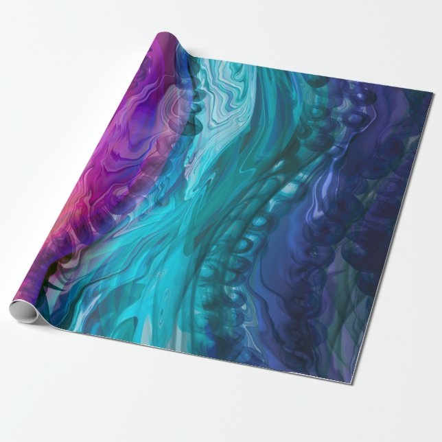 Blue purple marbling waves wrapping paper (Unrolled)