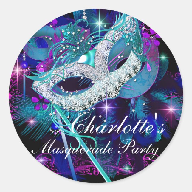 Blue & Purple Masks Masquerade Party Sticker (Front)