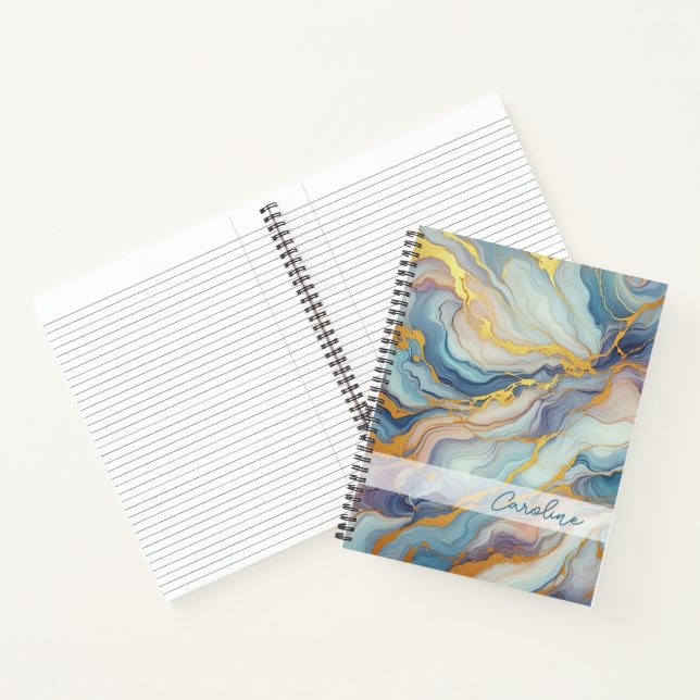 Blue Purple Mauve Pink Gold Marble Art Pattern Notebook (Inside)